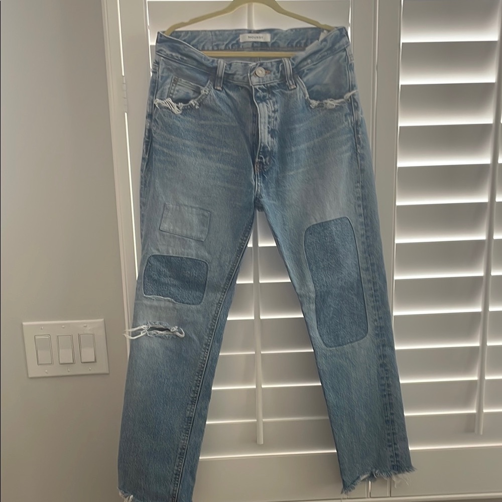 Moussy Blue Straight Fit Jeans with Distressed Details